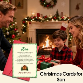Christmas Cards with Envelopes for Son, Son Christmas Card from Mom Dad, Merry Christmass Card for Sons in Law Adult Sons Stepson, New Year Holiday Xmas Cards with Envelopes, Men Stocking Stuffers