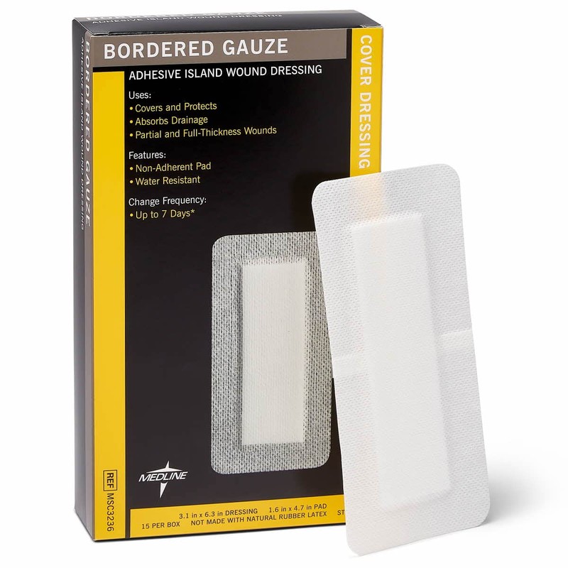Medline Sterile Bordered Gauze, 3" x 6" with 1.5" x