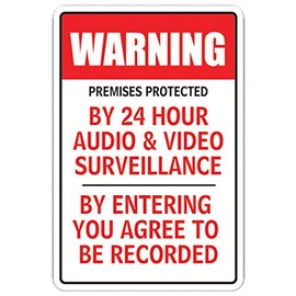 Premises Protected by 24H Audio & Video Decal Surveillance Camera | Indoor/Outdoor | 9" Tall | Security Decal Office Warning Decal, Office, Business | SignMission