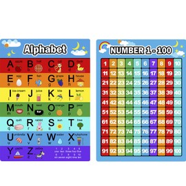 2 Pieces Numbers Chart 1 100 and Alphabet Letters Abc Chart, Educational Preschool Learning Posters for Kids Toddlers Kindergarten Class Wall