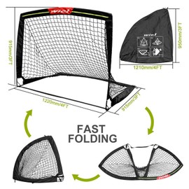 Wiel Soccer Goal, 4Ft x 3Ft Net Easy Fold-Up Training Goals W' Reflective Str...