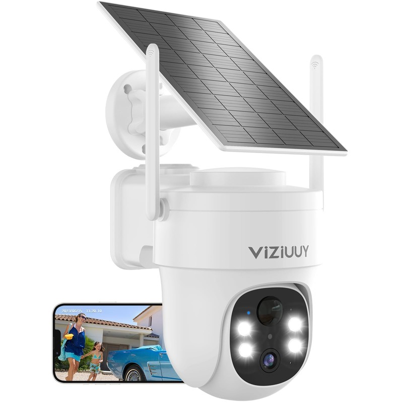 VIZIUUY Solar Security Cameras Wireless Outdoor, 3MP Pan Tilt 360°WiFi