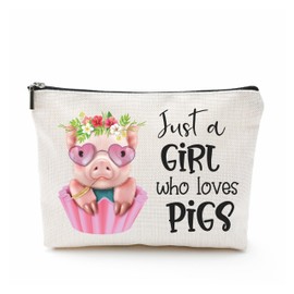 DYIRBIIY Just A Girl Who Loves Pigs Cosmetic Bag, Make Up Linen Bag, Farmyard Theme Toiletry Bag, Zipper Pouch For Travel & Daily Uses, Gift For Girls, Bags & Accessories - 01