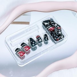 24pcs 4th of July Press on Nails Medium Square Independence Day Fake Nails with Glitter Design American Flag False Nail Tips Star Glue on Nails French Acrylic Nails Full Cover Stick on Nails for Women