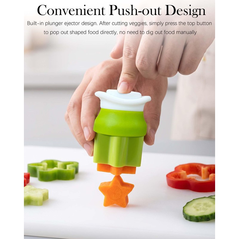 8 Pack Vegetable Cutter Shapes Cookie Cutters Set, Push‑Type,Green Pink