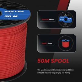 Abma Cord Paracord 3 mm 50 m 100% Nylon Rope Paracord 425 Type II Cord with 3 Cores for Crafts, Camping, Survival - Max. 192 kg (425 lbs) - Red