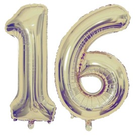 Champagne Gold 16 Number Balloons, 40 Inch Giant Number 16 Balloons Foil Mylar Helium Light Gold Number Balloons for 16th Birthday Party Supplies Anniversary Event Celebration Decorations