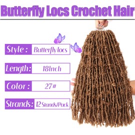 Butterfly Locs Crochet Hair 5 Packs 18 Inch Lightweight Pre Looped Soft Faux Locs for Black Women (18 Inch 5 Pack, 27#)