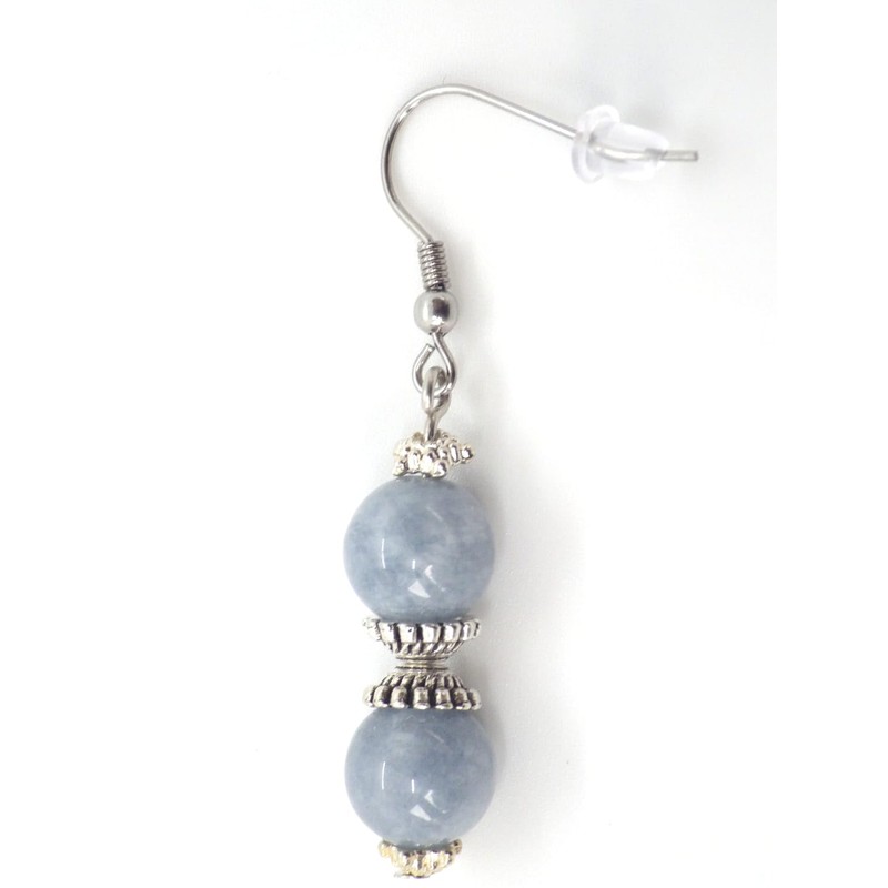Blue quartz bead and Tibetan bead earrings