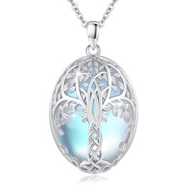 MEDWISE Tree of Life Necklace 925 Sterling Silver Celtic Chain Triple Moon Goddess Necklace Moonstone Pendant Celtic Knot Moonstone Jewellery for Women Girls Daughter Gifts, Sterling Silver