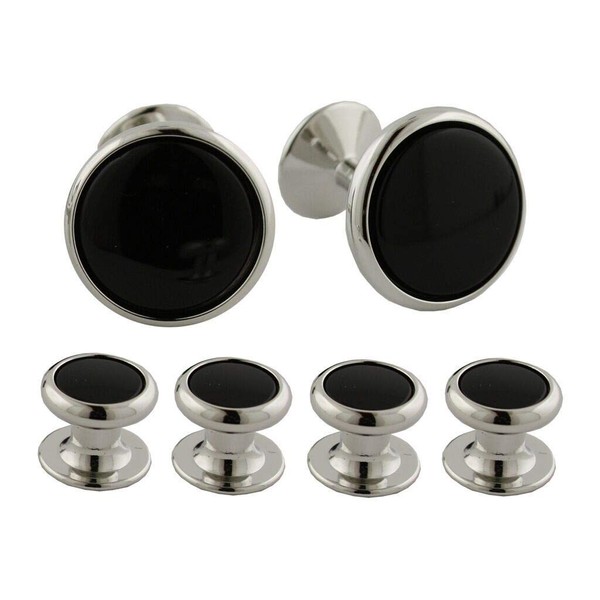 David Donahue Men's White Brass Black Onyx Flat Back Cufflinks