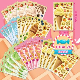 24 Sheets Ice Cream Stickers, Make-a-face Stickers for Kids Toddlers, Make Your Own Mix and Match Stickers, DIY Summer Ice Cream Stickers for Birthday Party Games Teacher Reaward