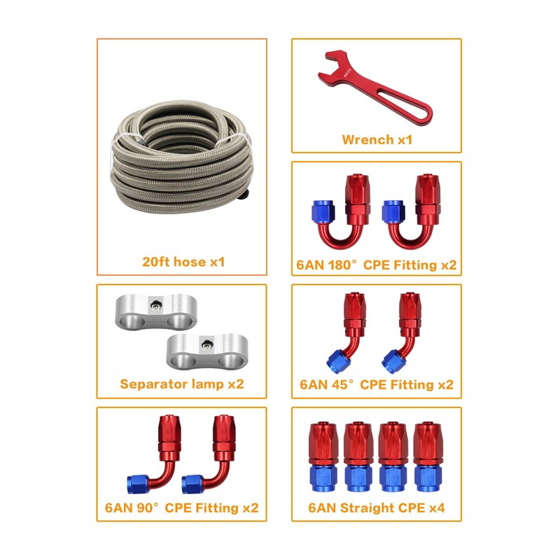 10AN 20FT Fuel Line Hose Kit with Fitting, Stainless Steel