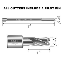 SALI 2 pcs Annular Cutter Diameter 7/16 Inch with Weldon Shank 3/4"(with 2 Flats) Cutting Depth 1" Mag Drill Bit for Magnetic Drill Press HSS Fully Ground Drill with One 3/16"*3" Pilot Pin