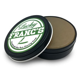Lucky Franc's BayRum Shaving Soap - Premium Luxury Bay Rum Shave Soap for Men - Natural Shea Butter, Argan Oil, Kaolin, & Aloe - Barber Quality Lather 4oz Shaving Soap Puck - Shaving Soap Made In USA