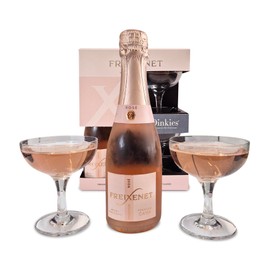 Freixenet Cordon Rosado Cava 200ml, 11.5% ABV with 2 x Dinkies Mini Champagne Saucers. Gift for her for Birthday or Christmas. By Blue Tree Gifts.