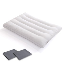 DreamCat's Slim 0.8 inch (2 cm) Low Comfort Pillow, Washable, Hotel Pillow, Popular, Made in Japan, Sideways Pillow, Neck Painless, 16.9 x 24.8 inches (43 x 63 cm) (White Pillow (2 Gray Pillowcases)