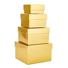 Square Paper Nesting Gift Boxes with Lids, 4 Assorted Sizes (Gold, 4 Pack)