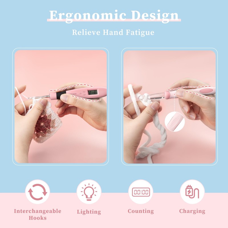INMAKER LED Crochet Hook Set with Light, 18-in-1 Illuminated Crochet