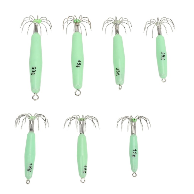 7 PCS Luminous Squid Jig 12 Hooks Stainless Steel Easy