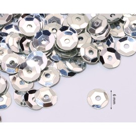 Penta Angel Loose Sequins 4000Pcs 6mm Round Embroidery Craft Sequins Cup Iridescent Spangles for Sewing Christmas Decoration (Silver)