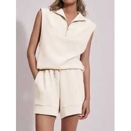 Glamaker Women's Two Piece Short Sets Summer Lounge Sweatsuits Air Essentials Sleeveless Outfits Travel Tracksuit, Light Apricot, X-Large