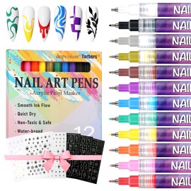 Nail Art Markers Set Nail Art Pens Kit 12 Colors Nail Art Pens for Painting Nails Art Design Acrylic Paint Marker for Nail Art Drawing Painting Nail Art Graffiti Pen Quick Drying Waterproof 0.5mm
