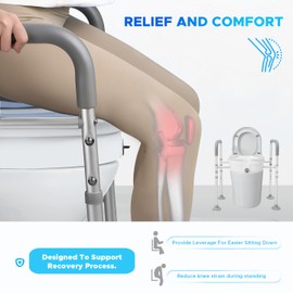 Raised Toilet Seat with Handles– 4-Legged Adjustable Toilet Riser for Seniors, Thickened Aluminum Alloy Frame, Non-Slip Safety Rails, Enhanced Stability (Grey & White)