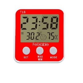 Felixable T16 Digital Hygrometer Indoor Thermometer Max/Min Records Room Temperature °C /°F and Humidity Monitor with Large Screen for Home Greenhouse Wine Cellar Kitchen Kids Room Office Time&Alarm
