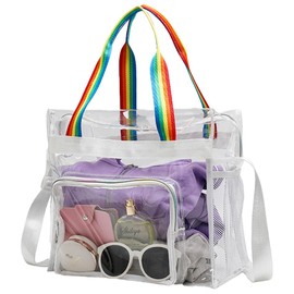 Kamumanni 12x6x12 Clear Stadium Bag - Tote with Adjustable Strap, Stadium Approved for Concert, Work, Gym, Multicolored