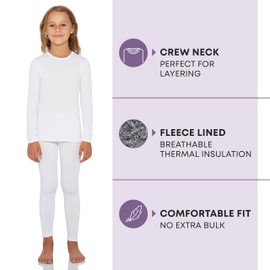 Rocky Ropa interior térmica para niñas (conjunto de pantalones largos térmicos), camisa y pantalones, capa base con leggings, pantalones de esquí, frío extremo, Blanco, X-Large