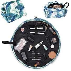 The Flat Lay Makeup Bag - Travel Make Up Organiser for Cosmetics, Eyeshadow, Make-Up Brushes, Lipstick & Tools - Drawstring Bag Storage for Skin Care & Toiletries with Brush Holder & Large Pockets