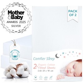Crib Sheets 50x90cm Award Winning 100% Organic Cotton Fully Fitted and Completely Natural White Set of 2 Ultra-soft and Comfortable for Your Baby