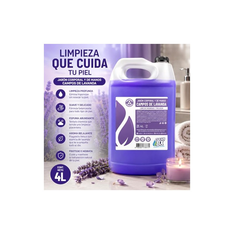 Jabón Líquido Manos Cuerpo Aroma Campos Lavanda Relajante Hidratante Uso