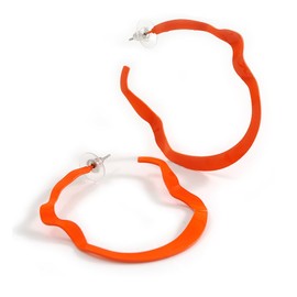 Open Enamel Metal Off Round Open Hoop Earrings/Neon Orange - 50mm Tall