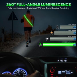 LED Reflective Night Running Gear High Visibility LED Flashing Sash Outdoor Running Cycling Hiking Jogging Rechargeable Illuminating Reflective Gear for Men and Women Night Safety Walking Gear (Green)
