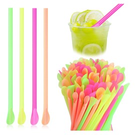 Fidqiog 100 Pcs Spoon Straws, Disposable Plastic Slurpee Straws, Assorted Colors Slushie Straws, Drinking Straw for Shaved Ice Milktea Milkshakes Coffee