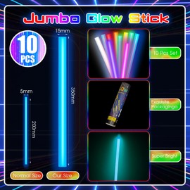 Lewtemi 10 Pcs Large Glow Sticks Big Giant Jumbo Halloween Christmas Emergency Light Stick for Camping Accessories, Survival Kit(Vibrant Color,14 Inch)
