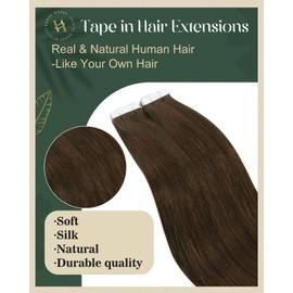 Ugeat Dark Brown Tape in Hair Extensions Real Human Hair Comfortable for Daily Use Tape in Human Hair Extensions Dark Brown Color for Long Hair 20 Inch 20Pcs 50G