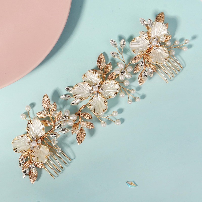 ゴールド フラワー 花 髪 飾り ヘッド ドレス レディース コーム ヘアアクセサリー