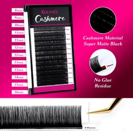 Cashmere Eyelash Extensions 0.03 B Curl 8-16mm Premium Lash Extensions, Silk Volume & Classic Lashes Soft Matte Dark Professional Eyelashes Extension Salon Use(cashmere,0.03-B-8-16mm)