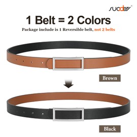 SUOSDEY Women Reversible Leather Belts for Jeans Pants Dresses Ladies Fashion Belts with Silver Buckle, 0.9" Width