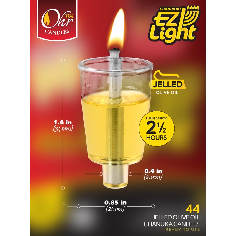 OHR CANDLES Pre - Filled Menorah Oil Cup Candles, Hanukkah