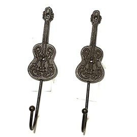 SUREG Guitar Shaped Cast Iron Rustic Wall Hooks Set of 2