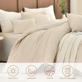 Masaca Oversized Comforter King Size(120"x120"),Soft Pinch Pleated Bedding Comforter Set,3 Pieces Wheat Colored California King Microfiber Boho Bedding Set for All Season