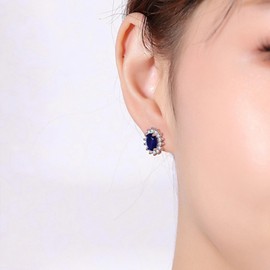 WOVEE Earrings Silver 925 Oval Flower Stud Earrings AAA Zirconia White/Blue/Green Elliptical Glitter Stone Stud Silver 925 Ladies Women Bridal Wedding Silver Earrings Women's Earrings, Silver, cubic