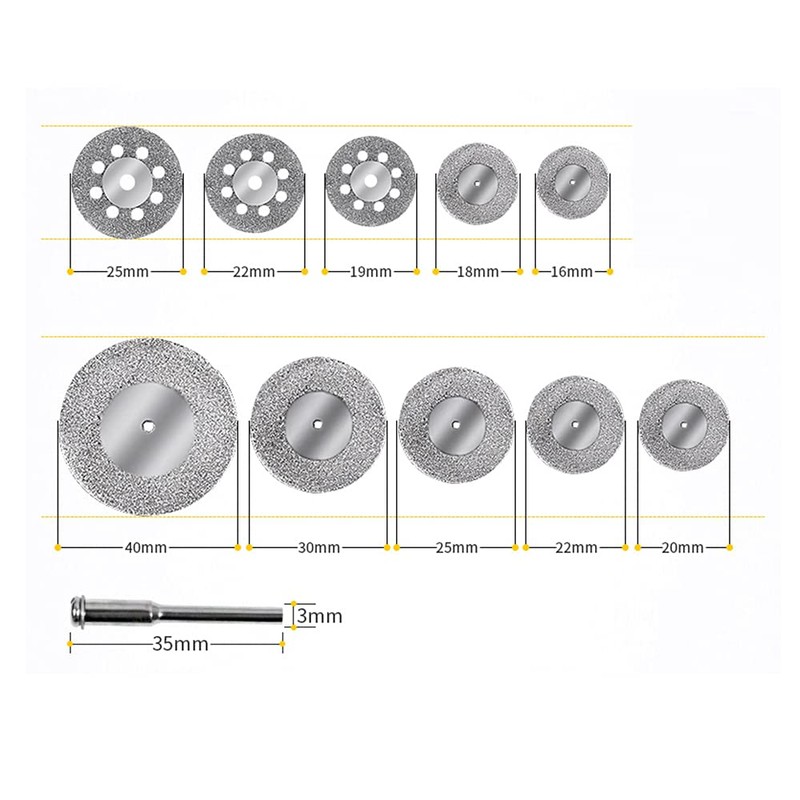 10pcs/Set Diamond Cutting Wheels with 3mm Mandrel Diamond Cutting Discs
