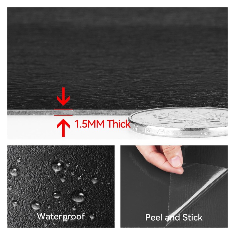 Livelynine Solid Black Vinyl Flooring 16-Pack 12x12 Inch Bathroom Peel