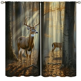 AAVEUP - Cortina rústica de caza, estilo clásico de otoño, bosque, árbol de abedul, alce salvaje, decoración rústica de cabaña, tratamientos de ventana, cortinas térmicamente aisladas para sala de