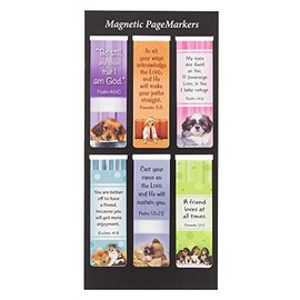 Christian Art Gifts Set of 6 Puppy Faces (Style #2) Inspirational Magnetic Bible Verse Bookmark, Size Small 2.3" x .75"